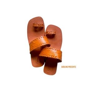 MYSTIQUE LEATHER SANDALS WOMEN COLOR BROWN SIZE 8